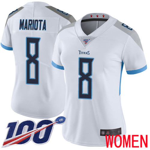 Tennessee Titans Limited White Women Marcus Mariota Road Jersey NFL Football #8 100th Season Vapor Untouchable